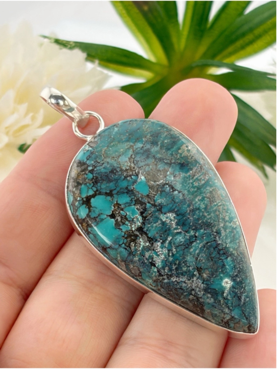 925 Sterling Silver Jewelry - Large Sterling Silver 925 Southwest Turquoise Pendant Contemporary Handmade New